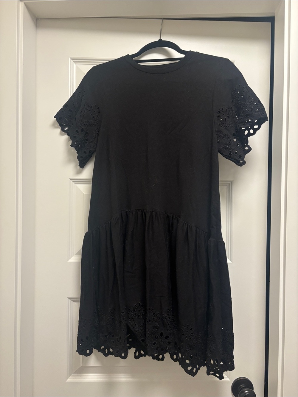 ICON Black Eyelet Tiered Short Sleeve Dress